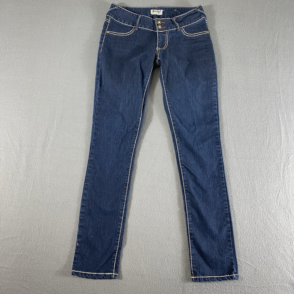Mudd Skinny Jeans Junior Womens 5 Dark Wash Low Rise‎ Contrast Stitch Stretch